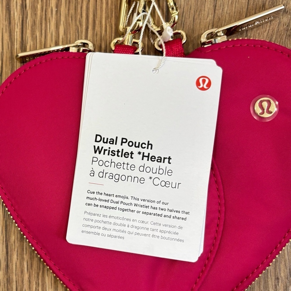 NWT Lululemon Dual Pouch Wristlet *Heart In Passionate/Gold - Picture 8 of 8